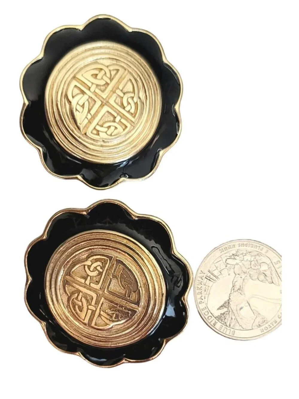 Gold Tone Black Enamel Celtic Knot Designer Style Clip-On Earrings, M549